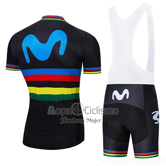 Uci Mondo Campione Movistar Ropa Ciclismo Culotte Corto 2019 Hombre Mangas Cortas Negro